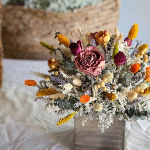 Dreid Purple & Yellow Roses Centerpiece l Dried Flowers Arrangement l Wedding Centerpiece l Home Decor l Gift For Her