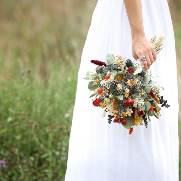 Autumn Colors Boho Bouquet l Dried Flowers Wedding Bouquet l Wedding Flowers Set l Bridal Bouquet