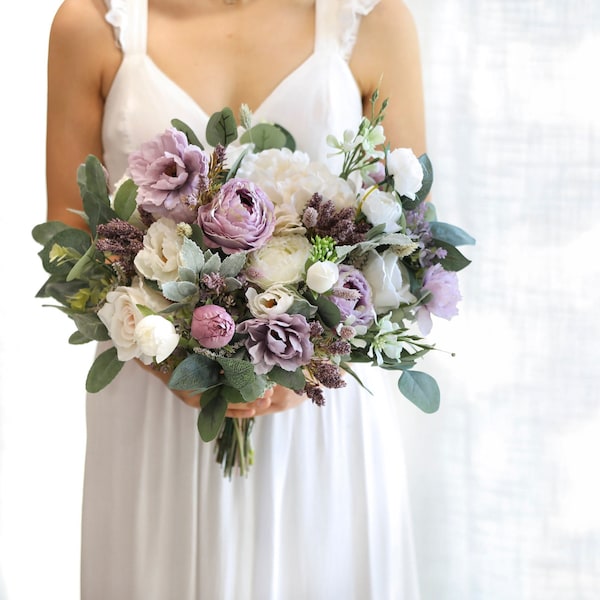 Lavender Silk Flowers Bouquet l Lavender Wedding Bouquet l Bridal Bouquet