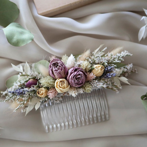 Lavender & Roses Hair Comb l Dry flowers comb l Wedding Hair Accessories