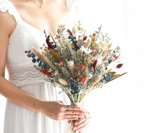 Boho Dried Flower Wedding Bouquet: Rustic Eucalyptus, Bunny Tails