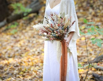 Boho Pampas wedding Bouquet l Fall Colors Bridal Bouquet l Dried Flowers Bouquet