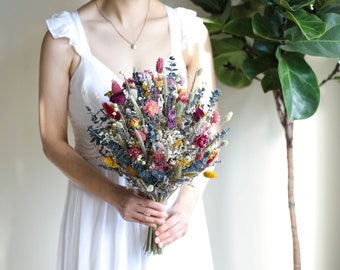 Dried Flower Wedding Bouquet, Spring Jewel Boho Bridal Bouquet