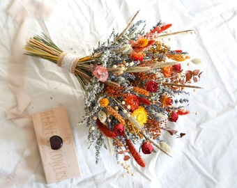 Burnt Orange Dried Flower Bouquet, Boho Wedding Bouquet