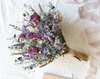 Dried Flower Bouquet: Lavender, Eucalyptus & Rose, Boho Wedding