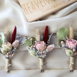 Pink & burgundy Boutonniere l Dried Flowers Boutonniere l Boho Boutonniere