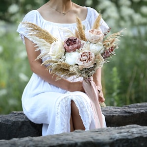 Dusty Pink Peony & Pampas Bouquet l Boho Bridal Bouquet l Wedding Bouquet