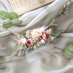 Blush Pink Roses & Eucalyptus Hair Comb l Dry flowers comb l Wedding Hair Accessories image 4