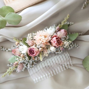 Blush Pink Roses & Eucalyptus Hair Comb l Dry flowers comb l Wedding Hair Accessories image 1