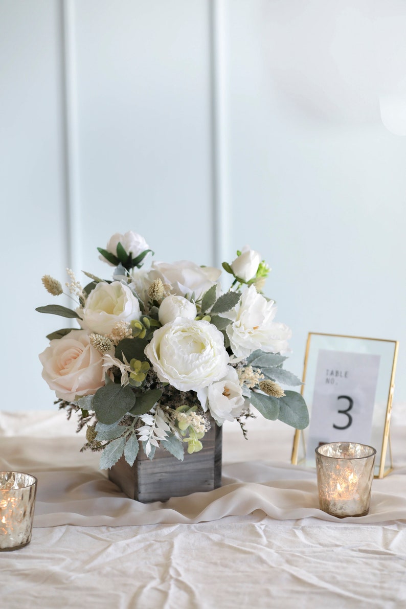 White & Eucalyptus Centerpiece L Wedding Centerpiece L Table Etsy