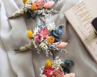 Jewel Boho Boutonniere l Dried Flowers Boutonniere