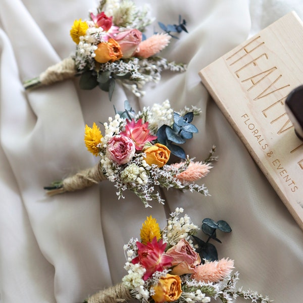 Jewel Boho Boutonniere l Dried Flowers Boutonniere