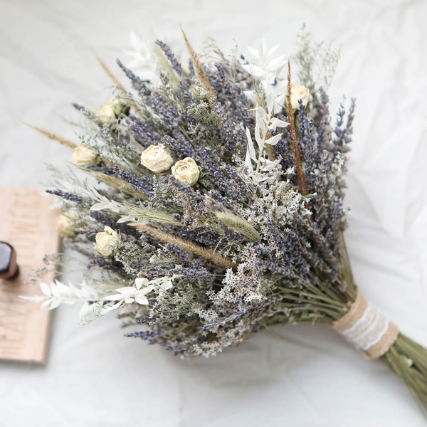 White roses & Lavender Bouquet l Lavender Bouquet l Lavender White Bouquet l Bridal Boho Bouquet