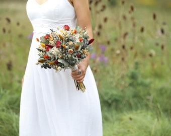 Autumn Dried Flower Wedding Bouquet - Boho Bridal Bouquet