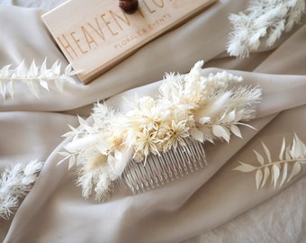 White Pampas Hair Comb l Dried Flowers Hair Comb l Boho Hair Accessories