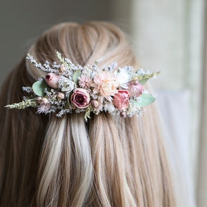 Blush Pink Roses & Eucalyptus Hair Comb l Dry flowers comb l Wedding Hair Accessories image 3