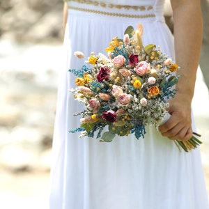 Bridal Bouquet With Dried Pink Wildflowers Dried Flowers 