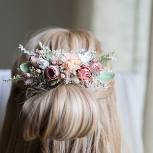 Blush Pink Roses & Eucalyptus Hair Comb l Dry flowers comb l Wedding Hair Accessories image 6