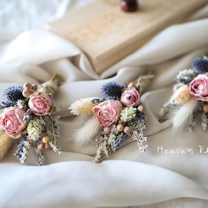 Lovely Boutonniere l Pink Rose & Thistle Boutonniere l Dried Flowers Boutonniere l Boho Boutonniere