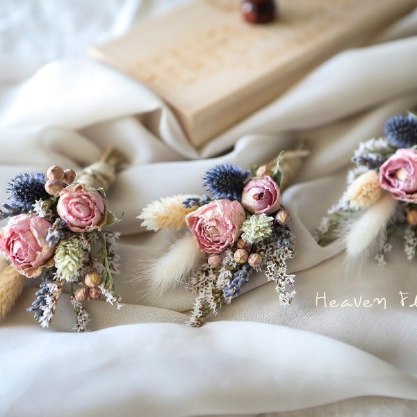 Schöne Boutonniere l Rosa Rose & Distel Boutonniere l Getrocknete Blumen Boutonniere l Boho Boutonniere