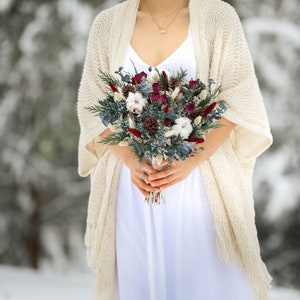 Winter Dried Flowers Bouquet l Hot Pink & Cedar Boho Bouquet l Cotton Flowers Bridal Boutonniere