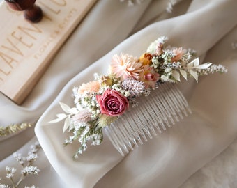 Pink Flowers Hair Comb l Dry flowers comb l Wedding Hair Accessories