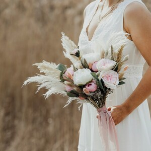 Pink Rose Pampas Bouquet l Bridal Bouquet l Boho Wedding Bouquet