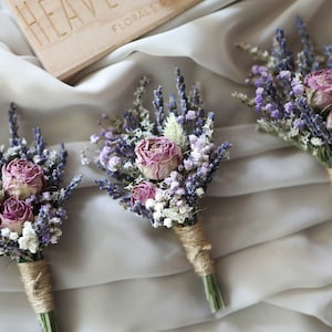 Lavender & Baby Breath Boutonniere l Lavender Roses Boutonniere l Boho Boutonniere