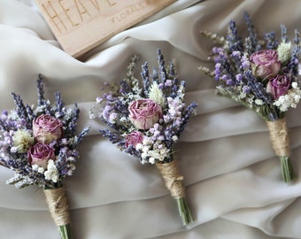 Boutonnière lavande et haleine douce l Boutonnière roses lavande l Boutonnière bohème