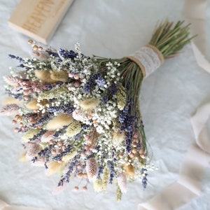 Getrockneter Lavendelstrauß, Schleierkraut & Häschenschwanz, Boho Hochzeit