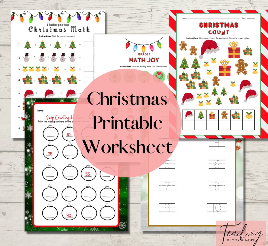 Christmas Math Printable Worksheet, for Kids, Kindergarten, 1st Grade ...