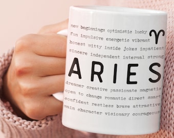 Aries Zodiac Mug, Aries Mug, Zodiac Mug, Gift for Aries Zodiac, Aries Traits, Zodiac Gifts, Astrology Gift, Aries Birthday Gift,