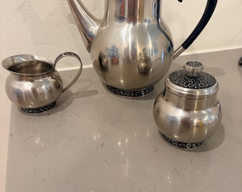 Vintage Oneida 18/8 stainless steel tea set from Japan