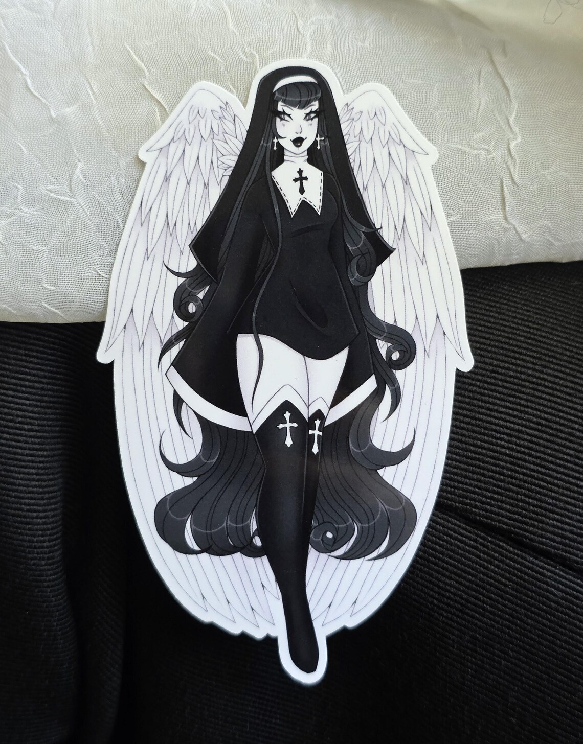 Angel Nun Black and White Monochromatic Glossy Sticker - Etsy
