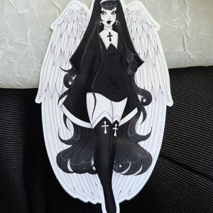 Angel Nun Black and White Monochromatic Glossy Sticker - Etsy