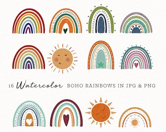 Watercolor Boho Rainbows | Boho Rainbow Clipart | Pastel Rainbow | Boho Nursery Decor Girl