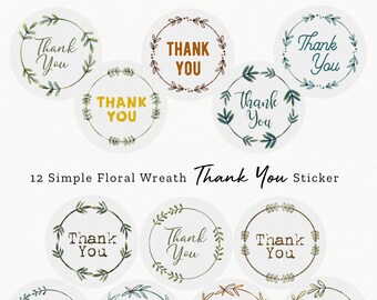 Simple Wreath Thank You Sticker, Sticker for Gifts, Simple Thank You Card Template, Simple Wreath Package Stickers, Simple Watercolor Wreath