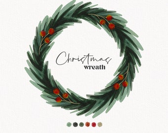 Watercolor Floral Clipart |  Floral Wreath | Christmas Flowers Wreath | Watercolor Clipart | Wreath Illustration | Xmas Wreath