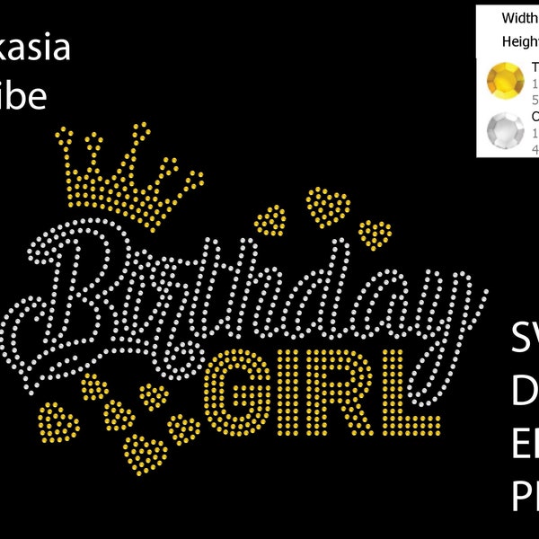 Birthday Girl Rhinestone Template SVG | DXF | EPS | Cricut, Silhouette | (1344)