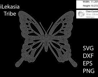 Puede incluir: Un diseño digital en blanco y negro de una mariposa hecha de pequeños puntos. El diseño tiene 11,2 pulgadas de ancho y 10,27 pulgadas de alto. El diseño es para un proyecto de pintura de diamantes e incluye 1824 diamantes de imitación de cristal transparente.