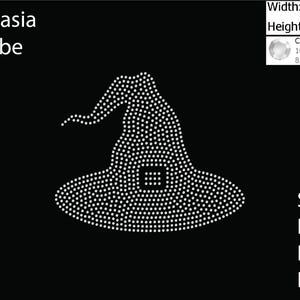 May include: A white witch's hat design made of small dots on a black background. The hat has a wide brim and a pointed top with a curved tip. The image includes the text "iLekasia Tribe" and file type options: SVG, DXF, EPS, and PNG.