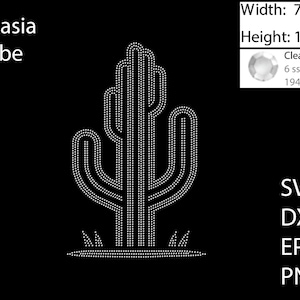 May include: A white rhinestone design of a cactus with a height of 11.24 inches and a width of 7.26 inches. The design is made up of 1943 clear crystal rhinestones.