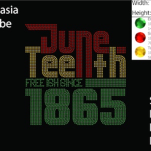 May include: Black graphic design with the words "June Teenth" in red and yellow, and "FREE ISH SINCE 1865" in green. The design is made of small dots. The image also includes the text "iLekasia Tribe".