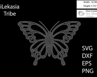 Puede incluir: Un diseño de mariposa blanca hecho de 1154 cristales transparentes, que mide 27,9 cm de ancho y 19,7 cm de alto. El diseño es adecuado para usar con una máquina de pedrería.