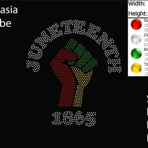 May include: Black graphic design featuring a raised fist in red, green, and yellow, with the word "JUSTICE" arched above. The text "1865" is below the fist. The image also includes the text "iLekasia Tribe".