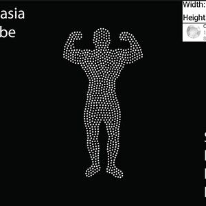 May include: A black graphic design featuring a muscular human figure composed of white dots. The image includes the text "iLekasia Tribe" and file type options: SVG, DXF, EPS, and PNG. The figure's width is 13.69 cm and height is 25.79 cm.