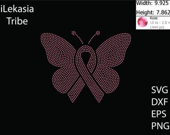 Szablon motyla z kryształkami na znak świadomości raka w formacie SVG | DXF | Cricut, sylwetka | (2262)