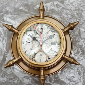 Nautical Wall Clock, Ship Wheel Metal Clock, Marine Clock, Handicraft Clock, Office Clock, Office Decor, Room & Home Decor, Gift Clocks