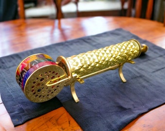 Handcrafted Brass Kaleidoscope with Rotating Wheel & Stand : Colorful Gift