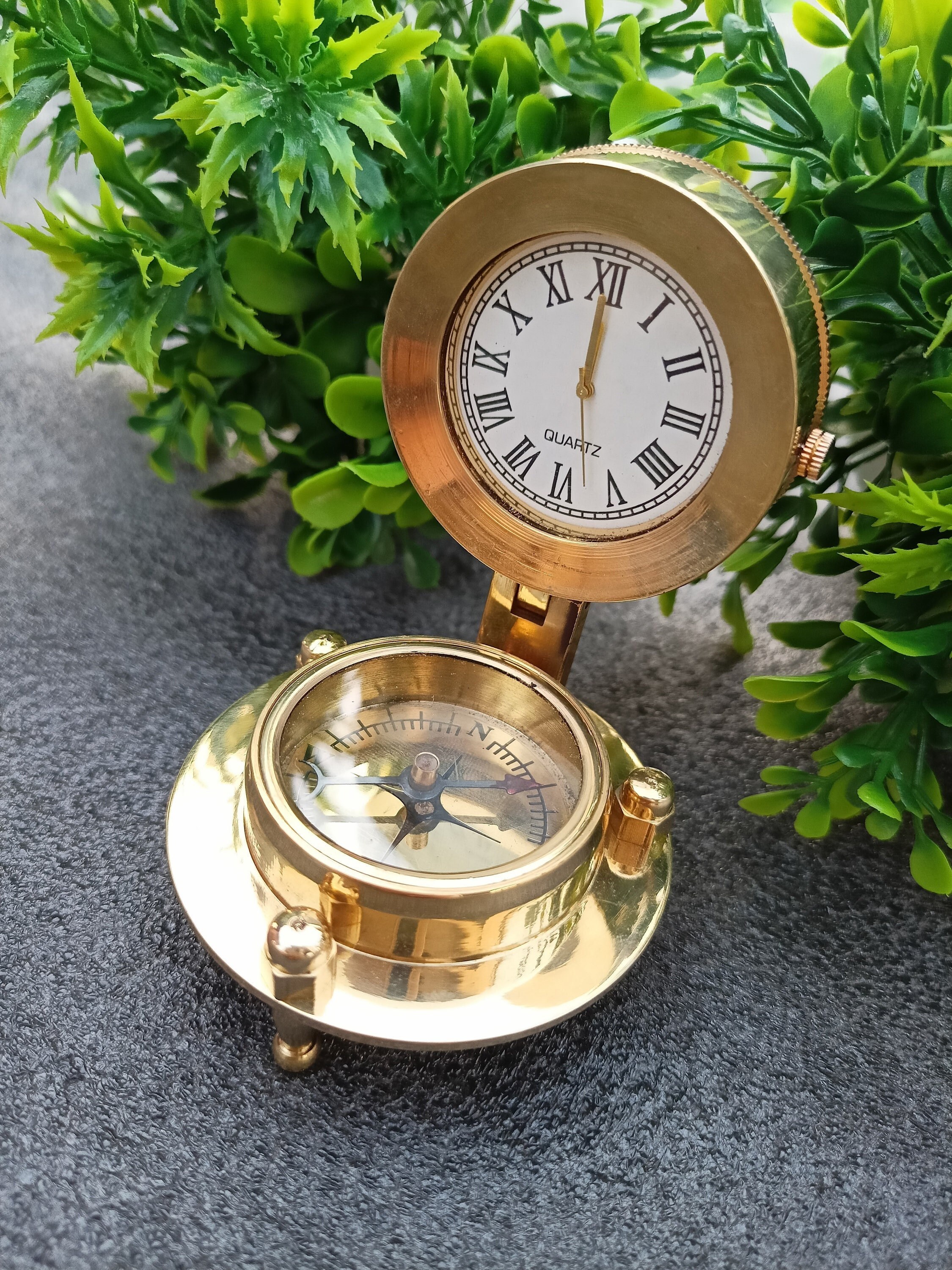 Nautical Desk Clock Brass Vintage Solid Brass Office Decorative Item 